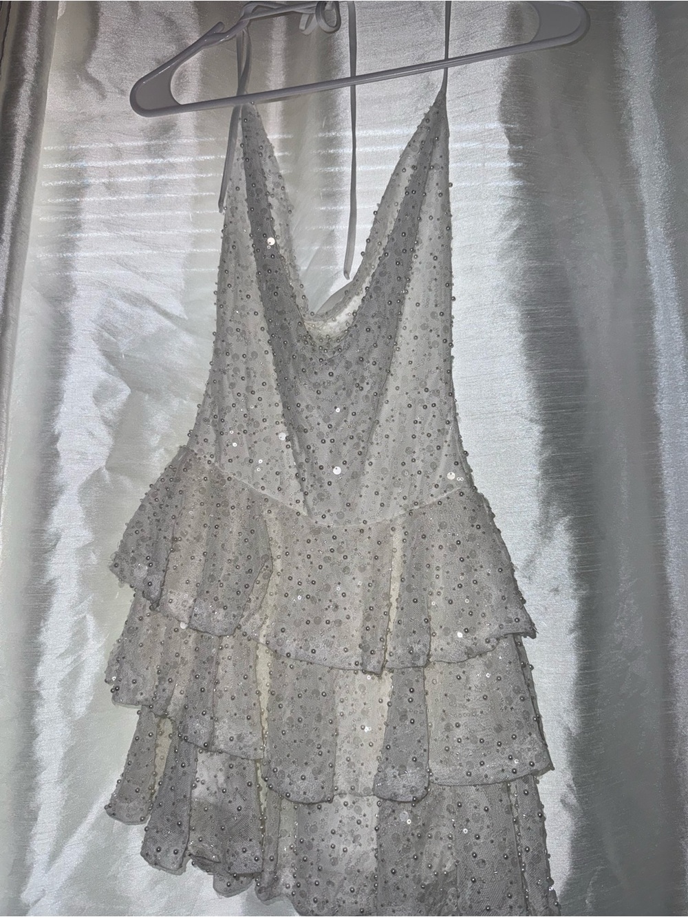 Windsor White Backless Tiered Sequin Halter Mini Dress